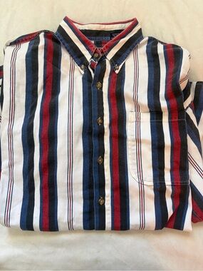 Vintage Men's bon homme Button-Down Shirt - Navy, Red & White Stripes